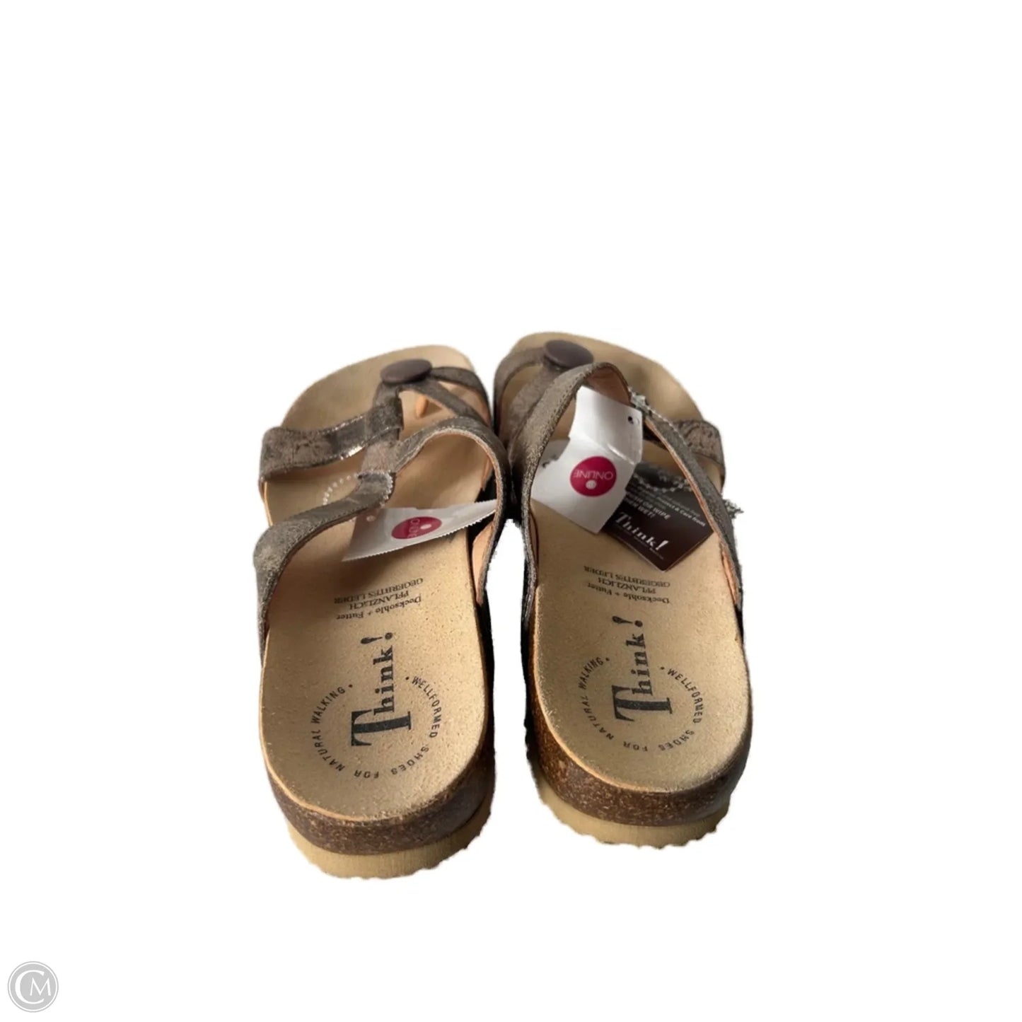 Sandals Flats By Think In Gold & Tan, Size: 7.5