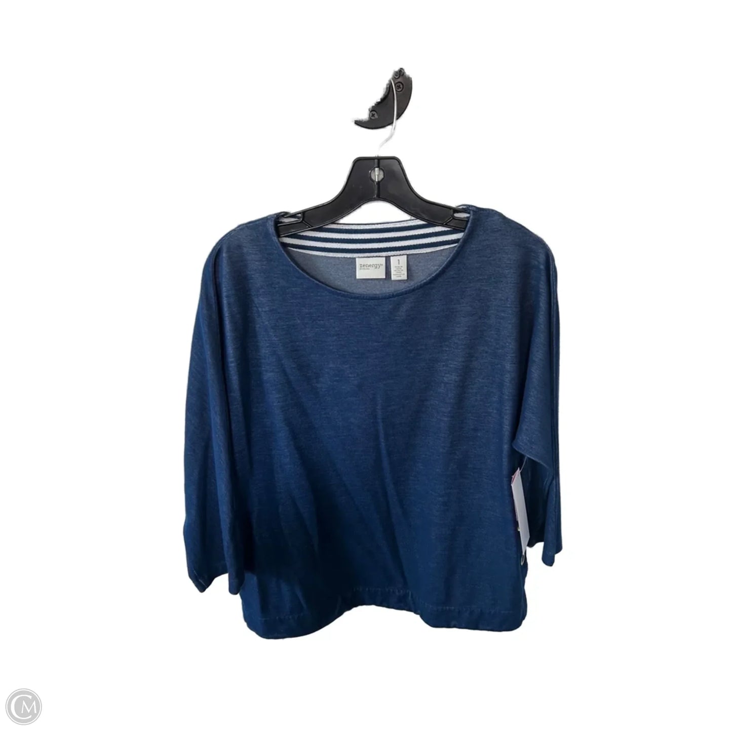Top 3/4 Sleeve By Chicos In Blue & White, Size: M