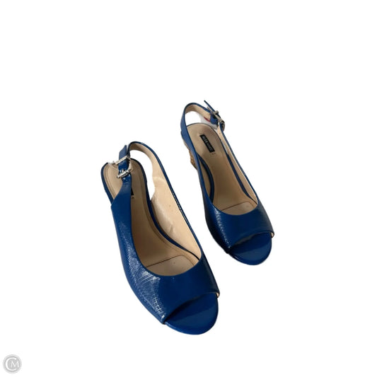 Sandals Heels Wedge By Alex Marie In Blue & Tan, Size: 8.5