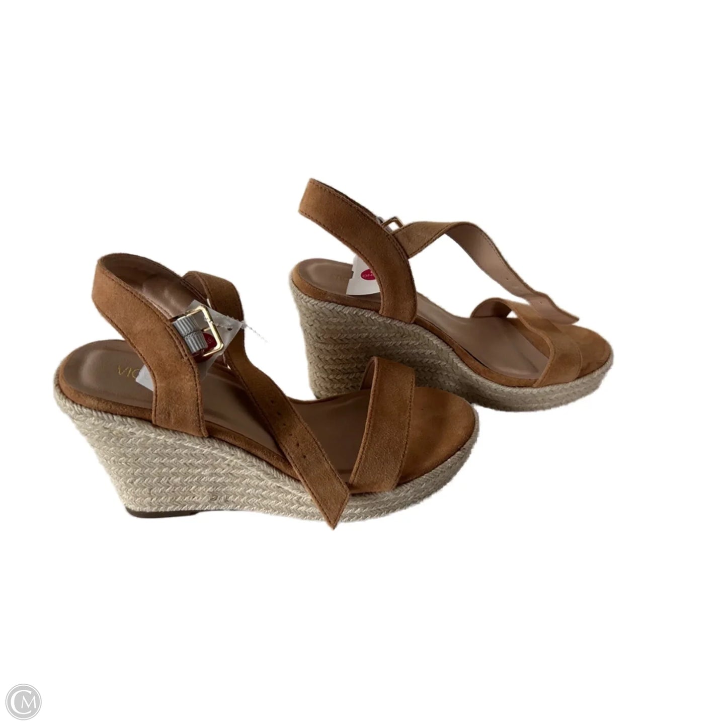 Sandals Heels Wedge By Clothes Mentor In Cream & Tan, Size: 9.5