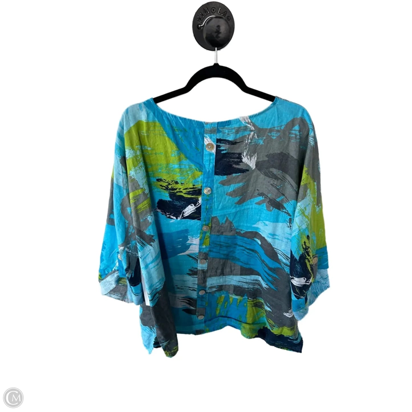 Top Short Sleeve By Ali Miles In Blue & Yellow, Size: 2x