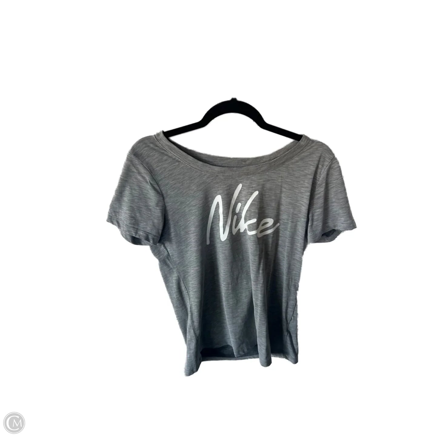 Athletic Top Short Sleeve By Nike In Grey & White, Size: S