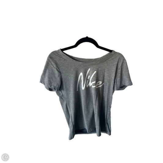 Athletic Top Short Sleeve By Nike In Grey & White, Size: S