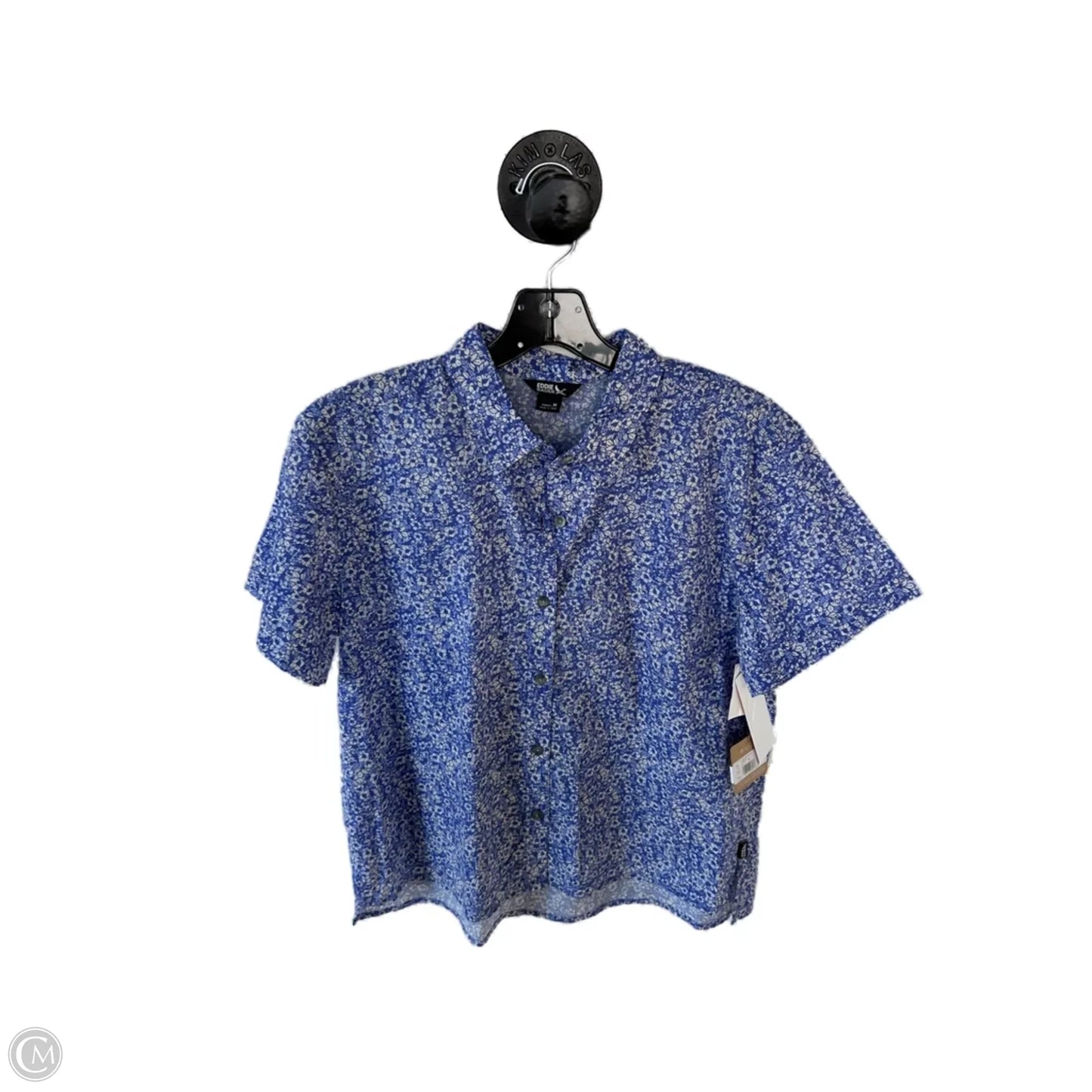 Top Short Sleeve By Eddie Bauer In Blue & White, Size: L