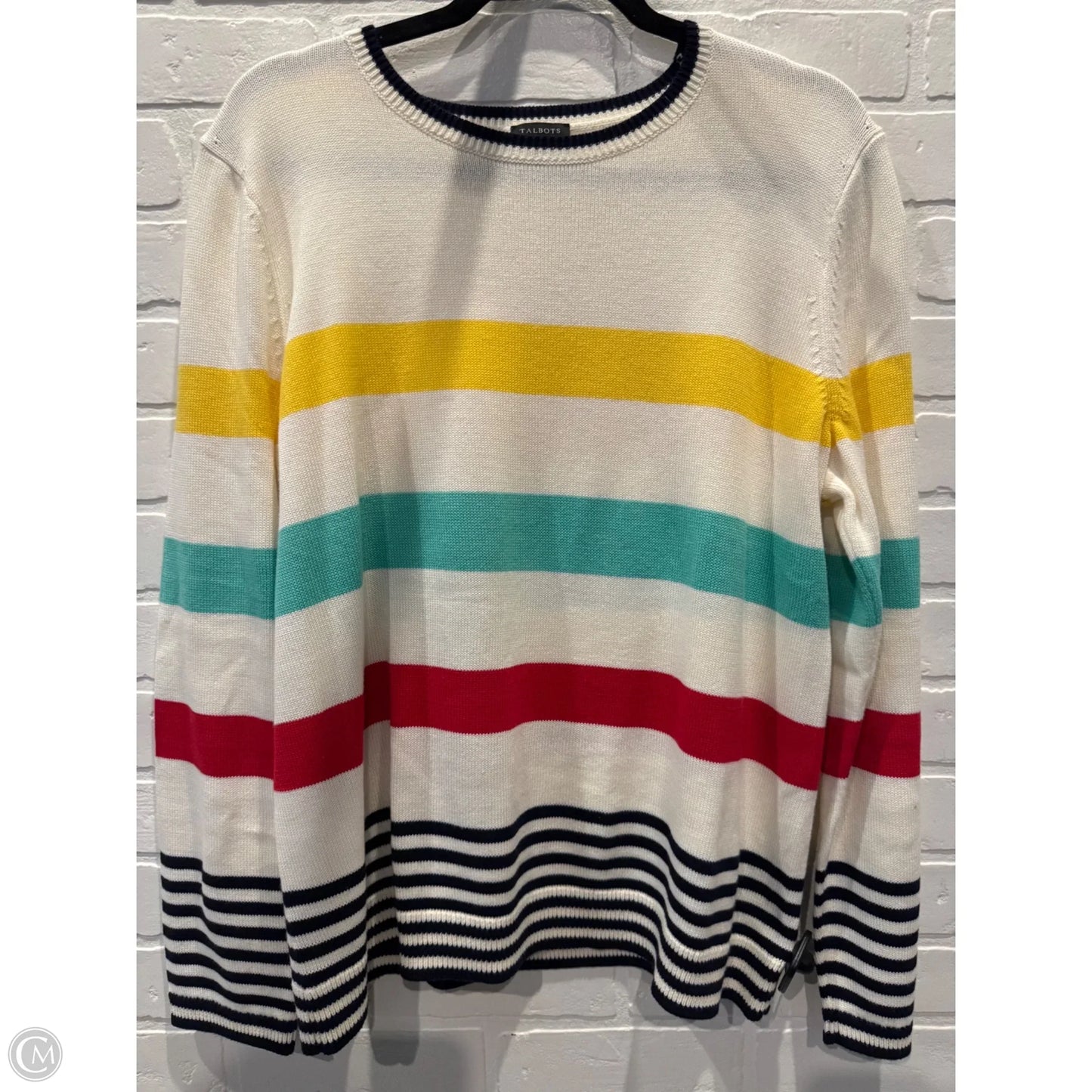 Sweater By Talbots In Cream & Green, Size: Xl