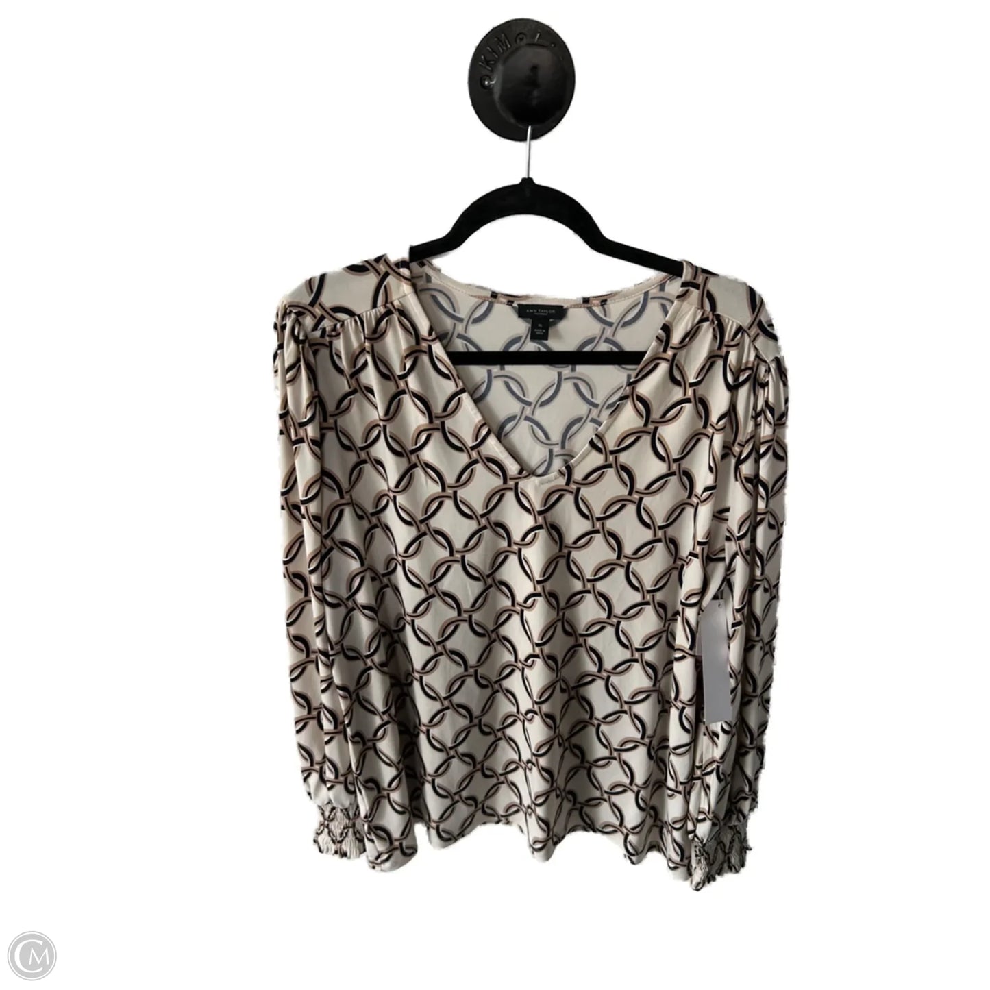 Top Long Sleeve By Ann Taylor In Blue & Cream, Size: Xl