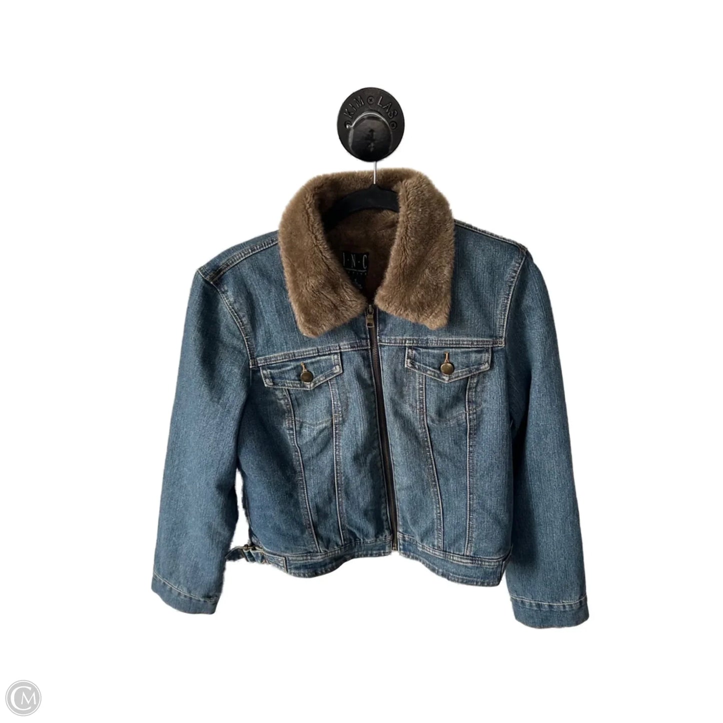 Jacket Denim By Inc In Blue & Brown, Size: S