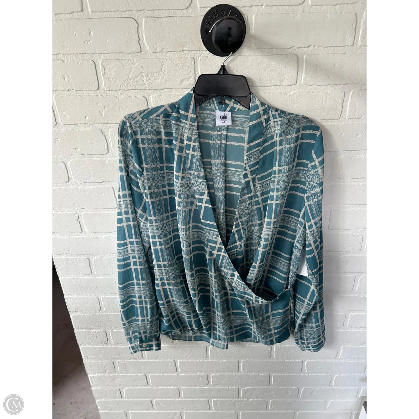 Top Long Sleeve By Cabi In Blue & Cream, Size: M