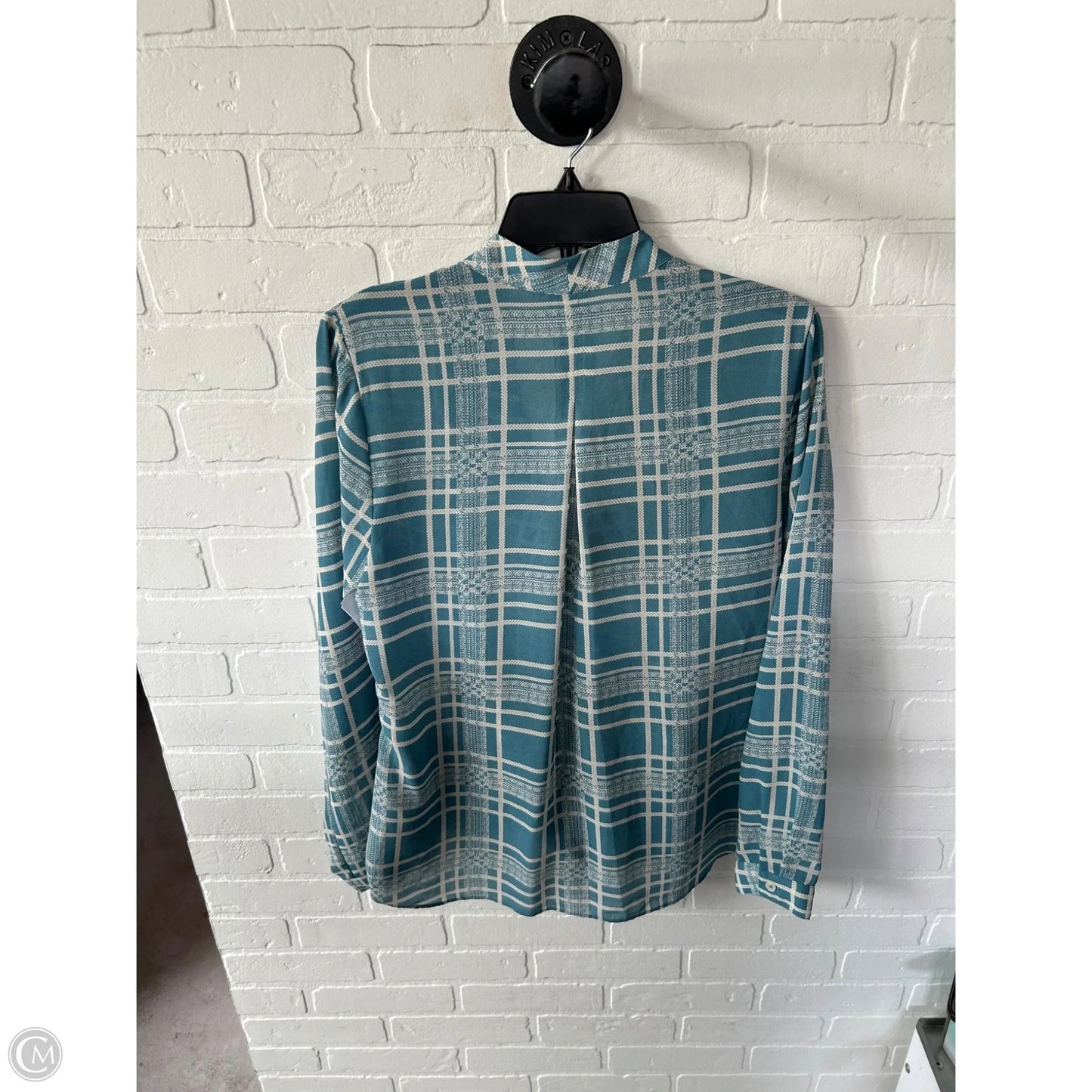 Top Long Sleeve By Cabi In Blue & Cream, Size: M