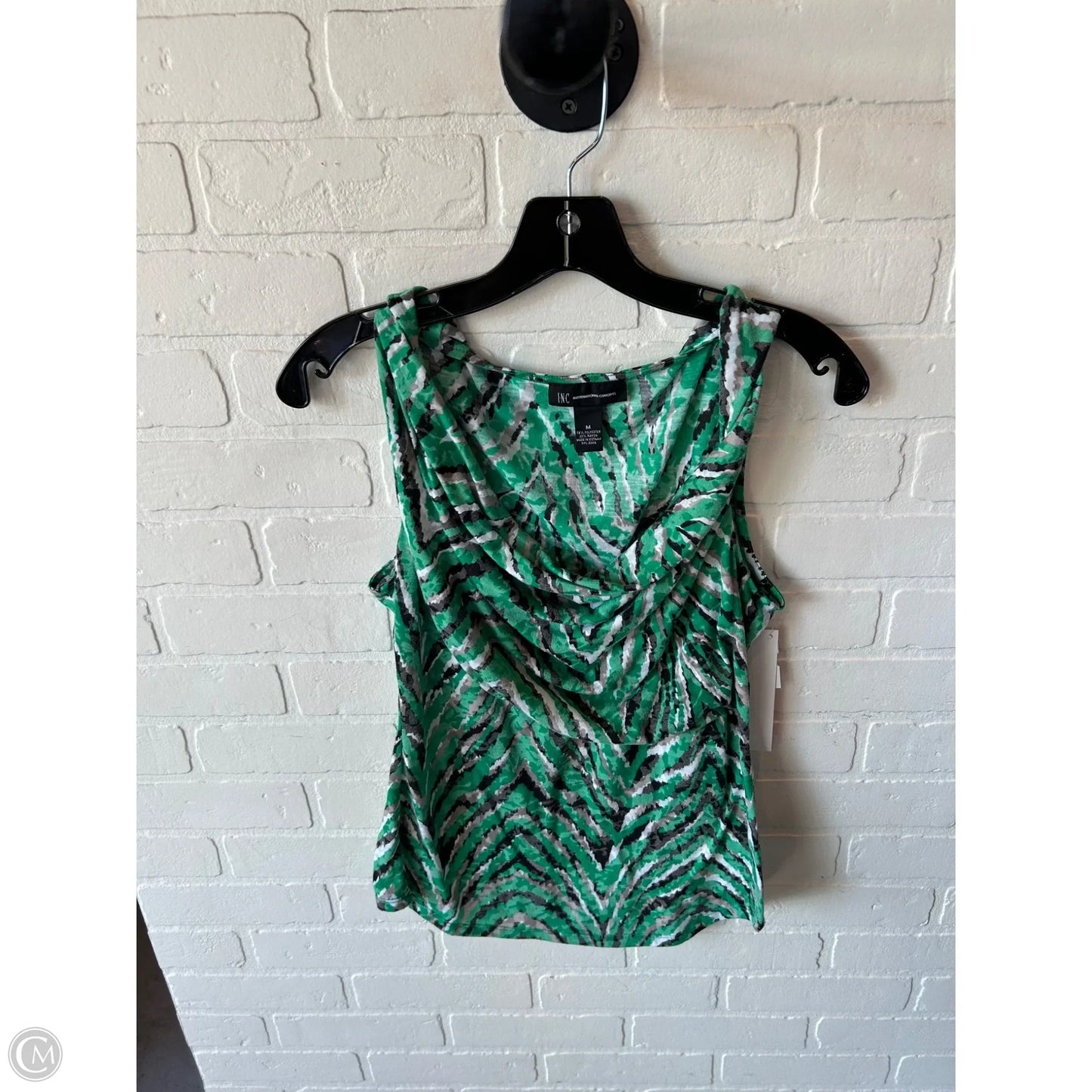 Top Sleeveless By Inc In Green & White, Size: M