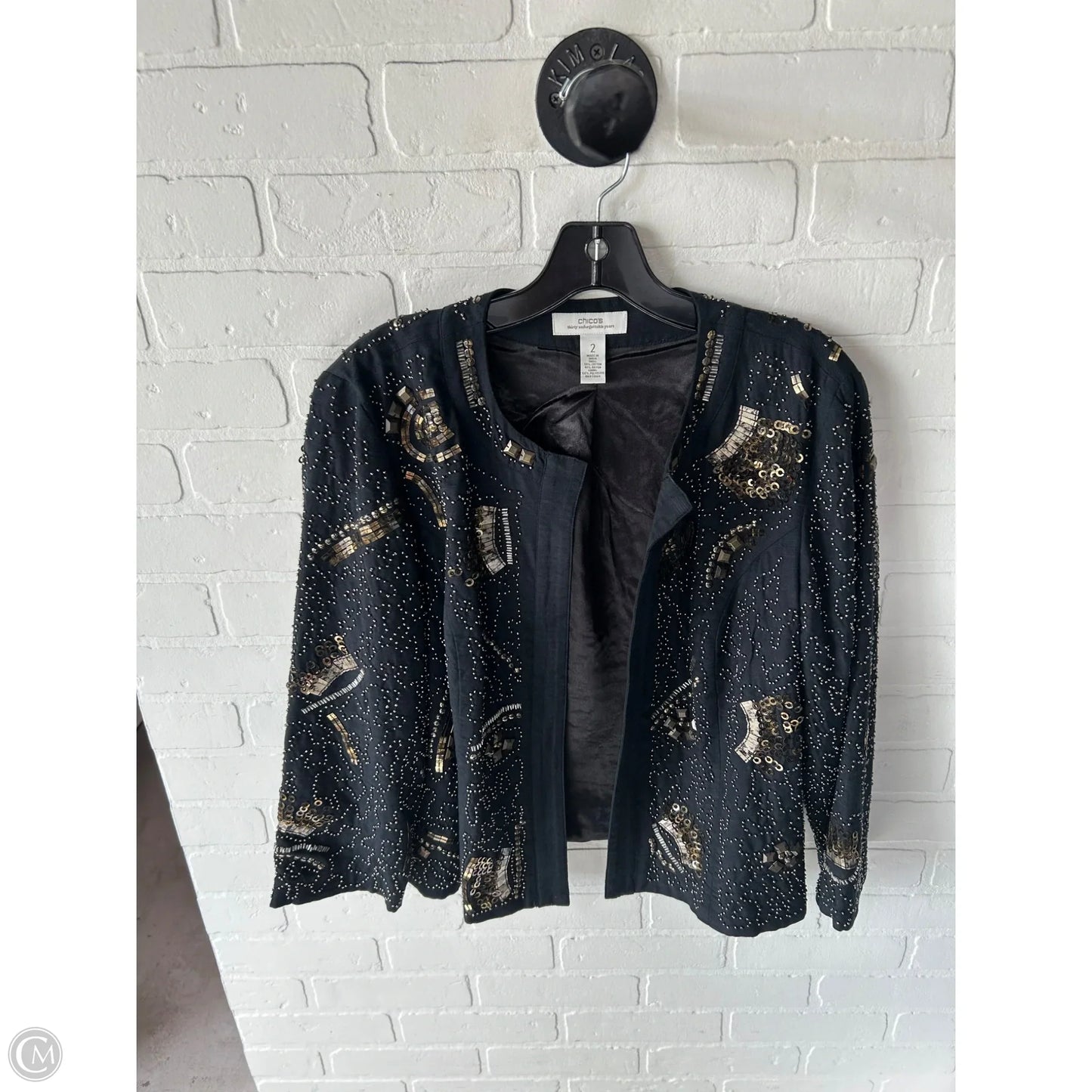 Blazer By Chicos In Black & Gold, Size: L