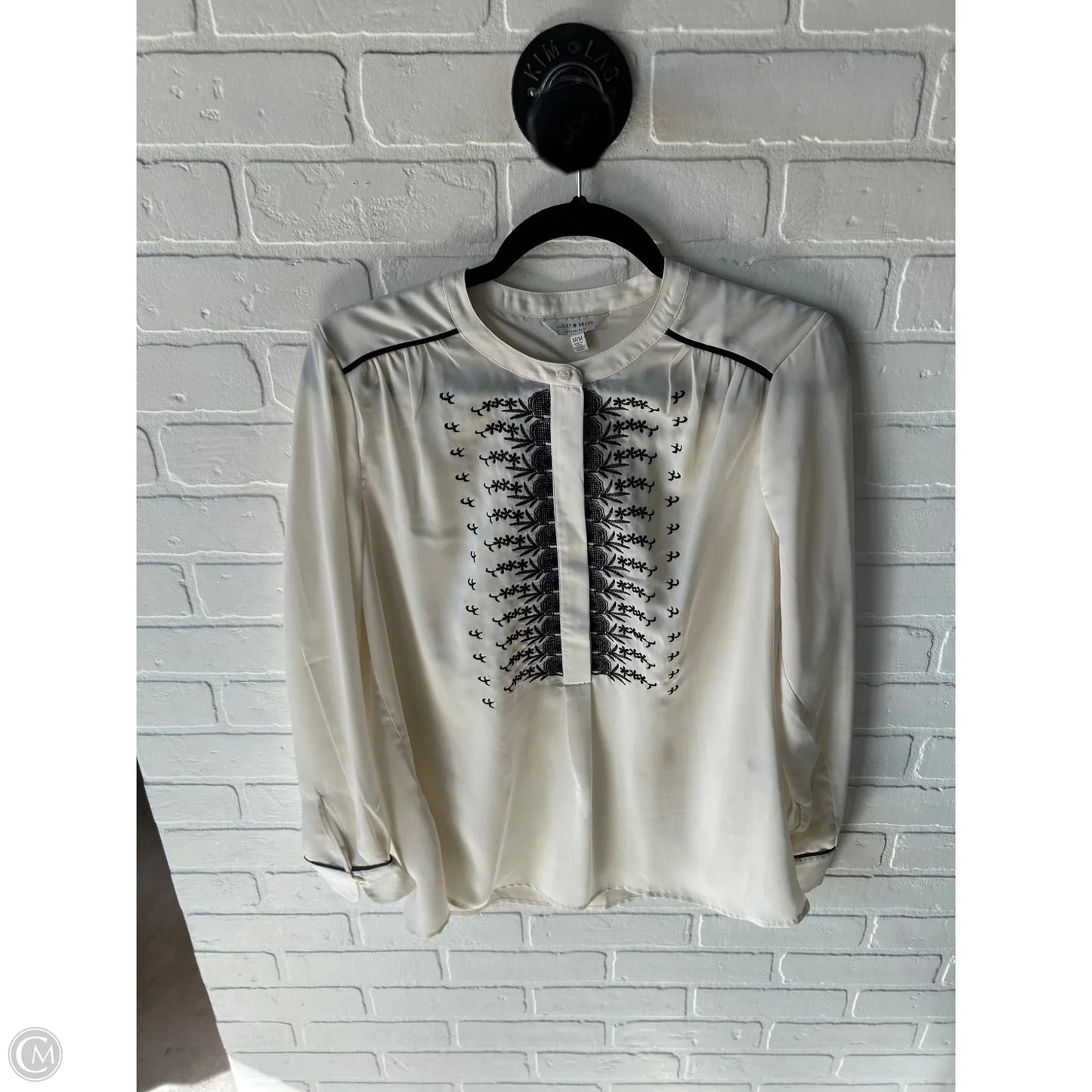 Blouse Long Sleeve By Lucky Brand In Black & Cream, Size: M