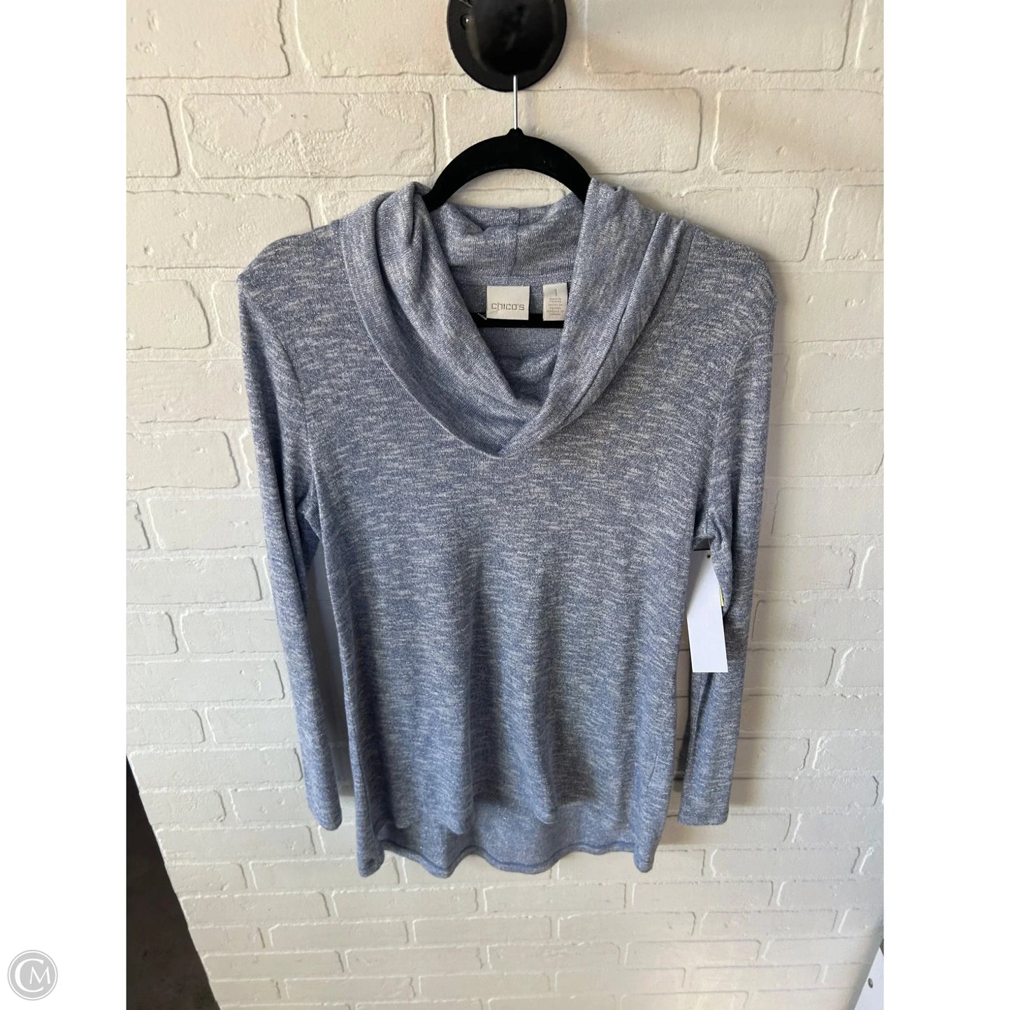 Top Long Sleeve By Chicos In Blue & Silver, Size: M