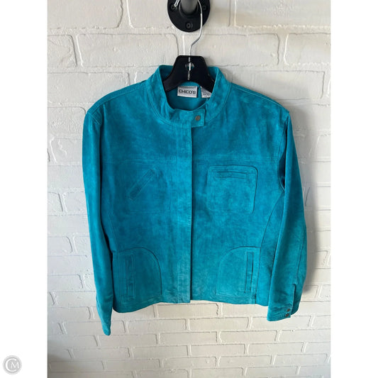 Jacket Leather By Chicos In Teal, Size: M