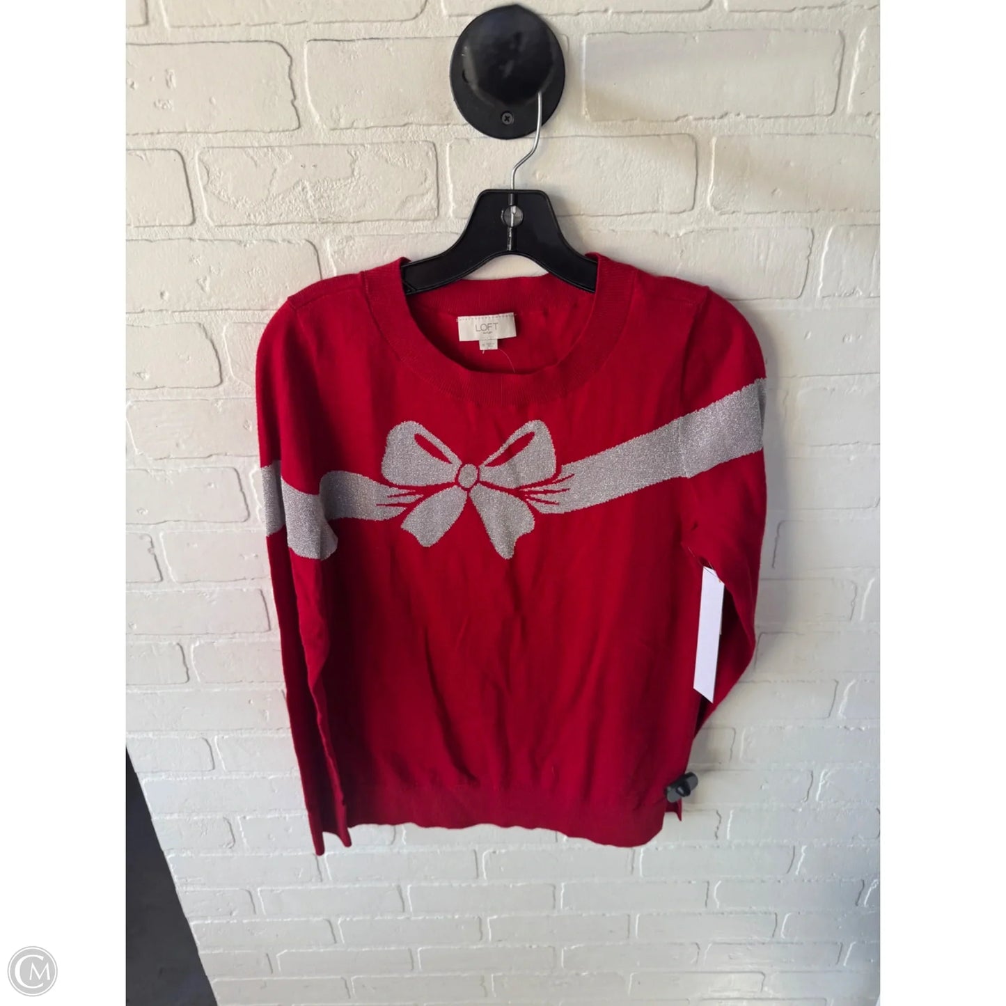 Sweater By Loft In Red & Silver, Size: M