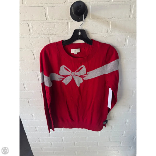 Sweater By Loft In Red & Silver, Size: M