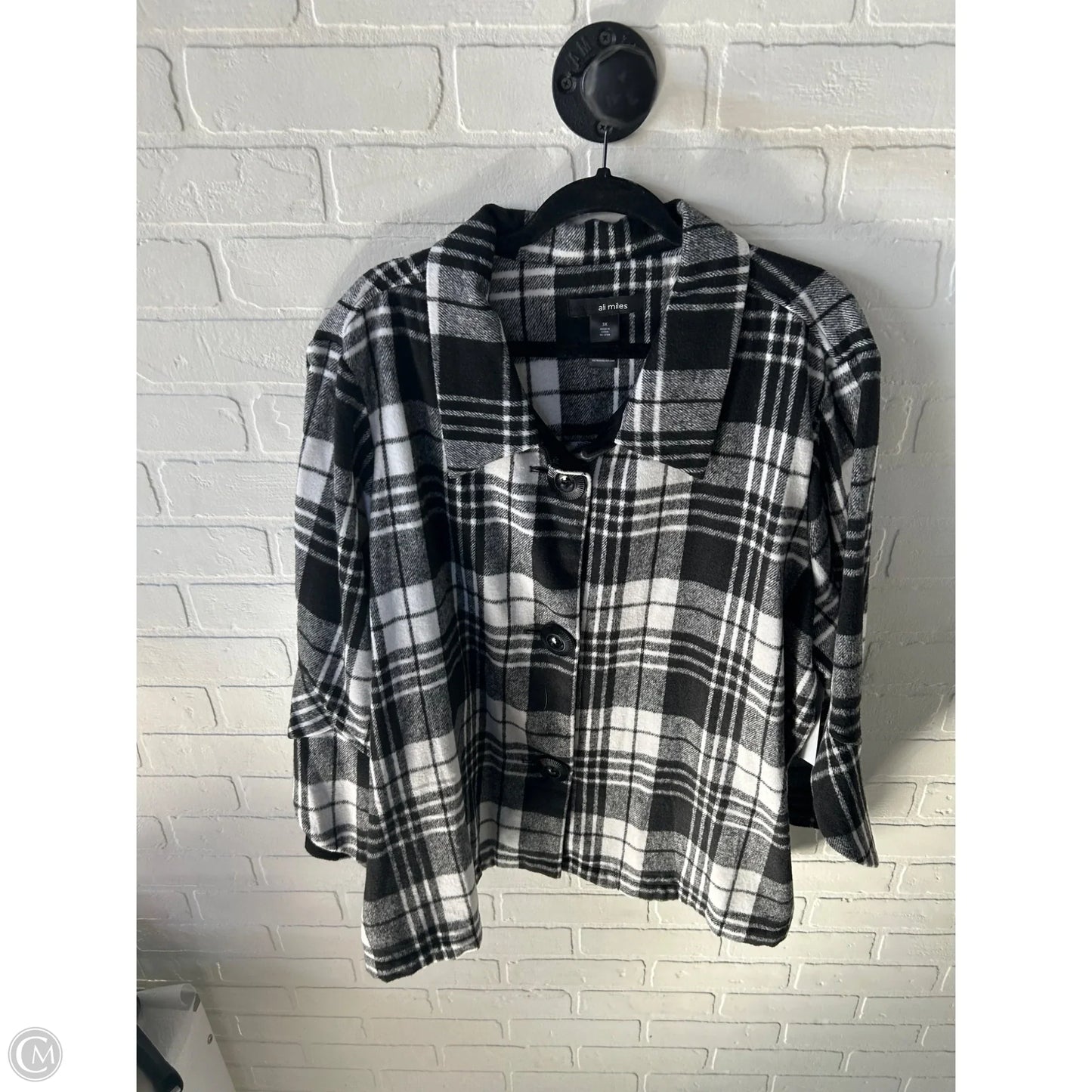 Jacket Fleece By Ali Miles In Black & White, Size: 3x