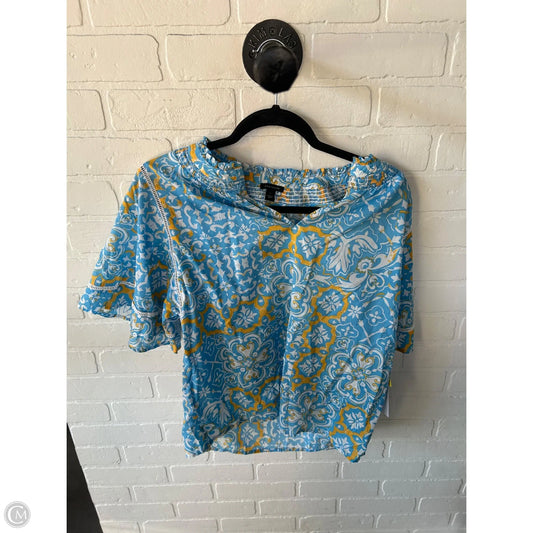 Top Short Sleeve By Ann Taylor In Blue & White, Size: S