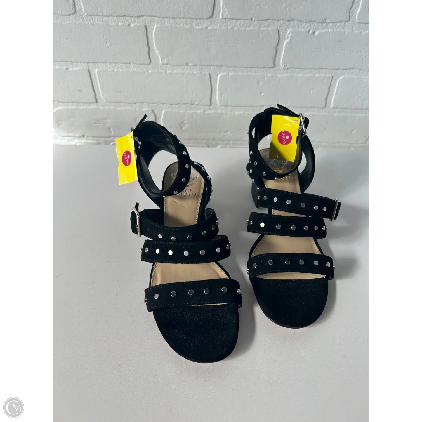 Sandals Heels Block By Vince Camuto In Black & Silver, Size: 8