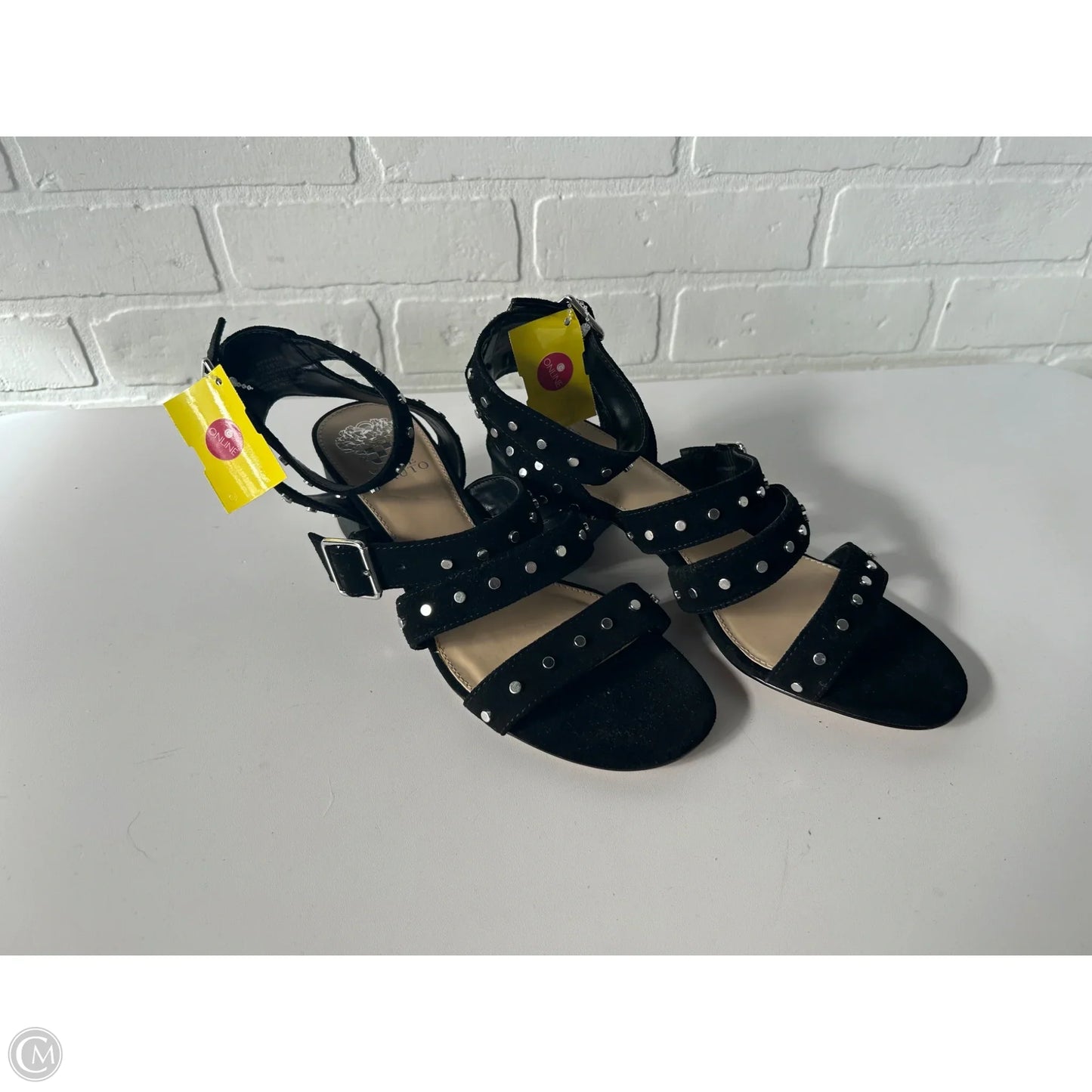 Sandals Heels Block By Vince Camuto In Black & Silver, Size: 8