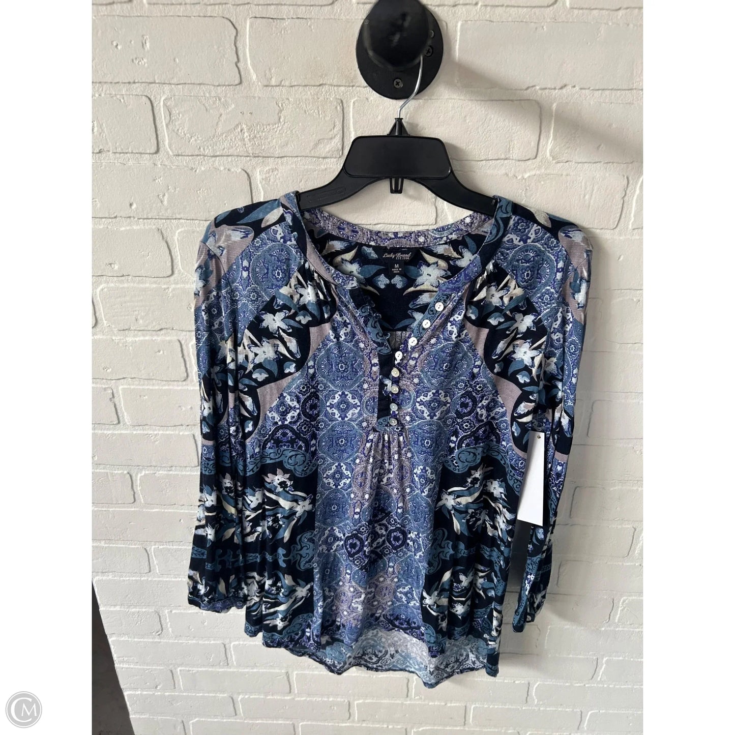 Top Long Sleeve By Lucky Brand In Blue & Grey, Size: M