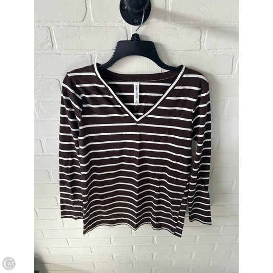 Top Long Sleeve Basic By Zenana Outfitters In Brown & White, Size: S