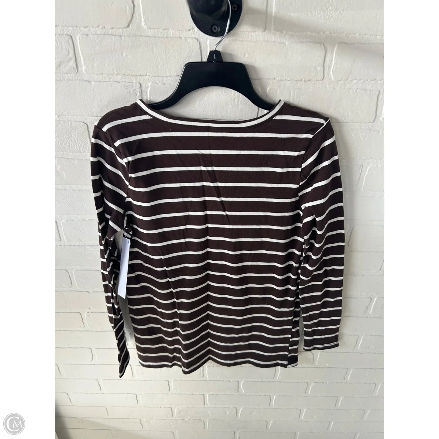 Top Long Sleeve Basic By Zenana Outfitters In Brown & White, Size: S