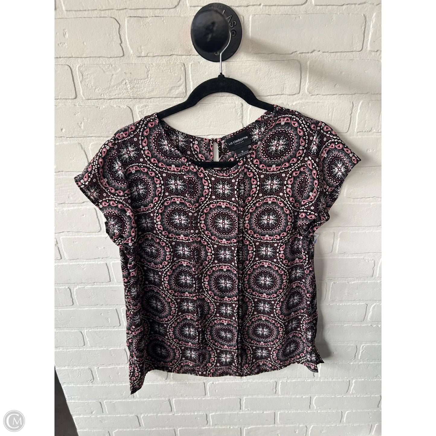 Top Short Sleeve By Liz Claiborne In Black & Pink, Size: M