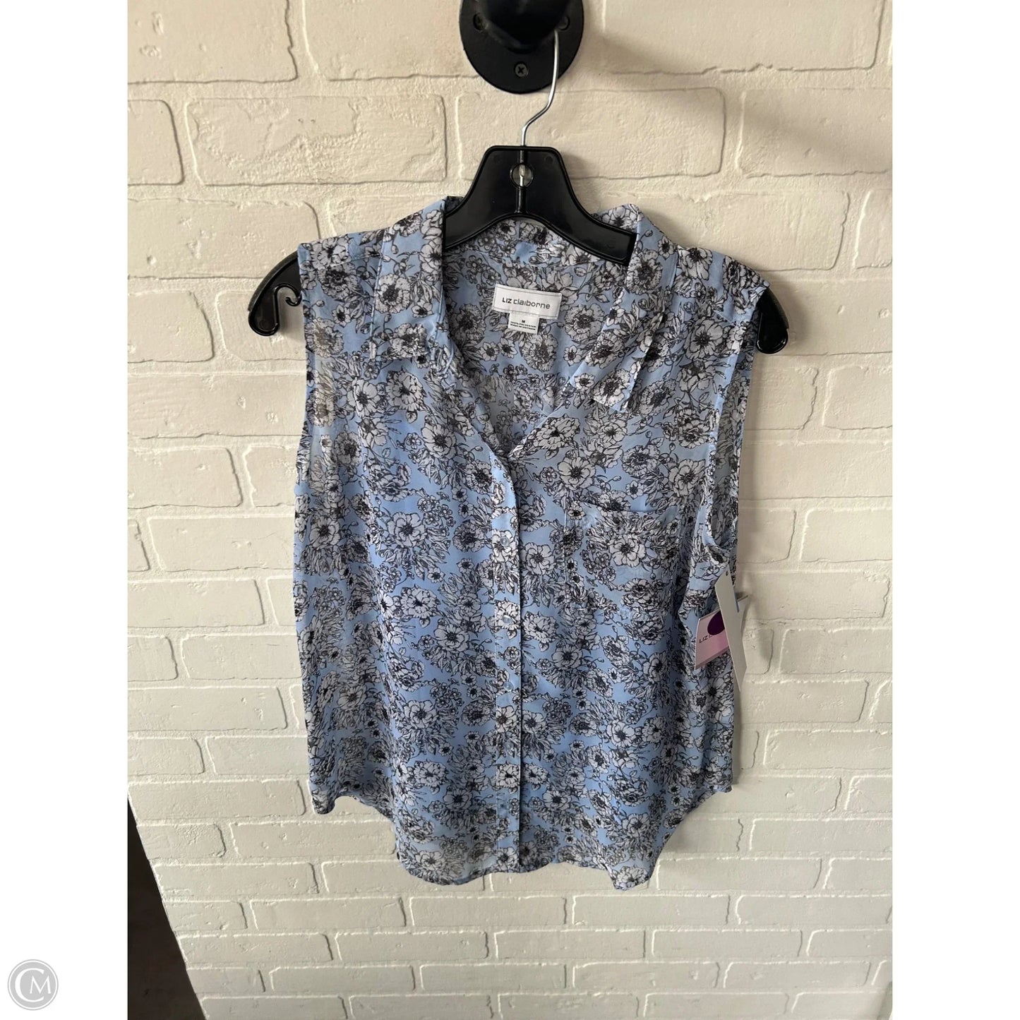 Top Sleeveless By Liz Claiborne In Blue & Grey, Size: M