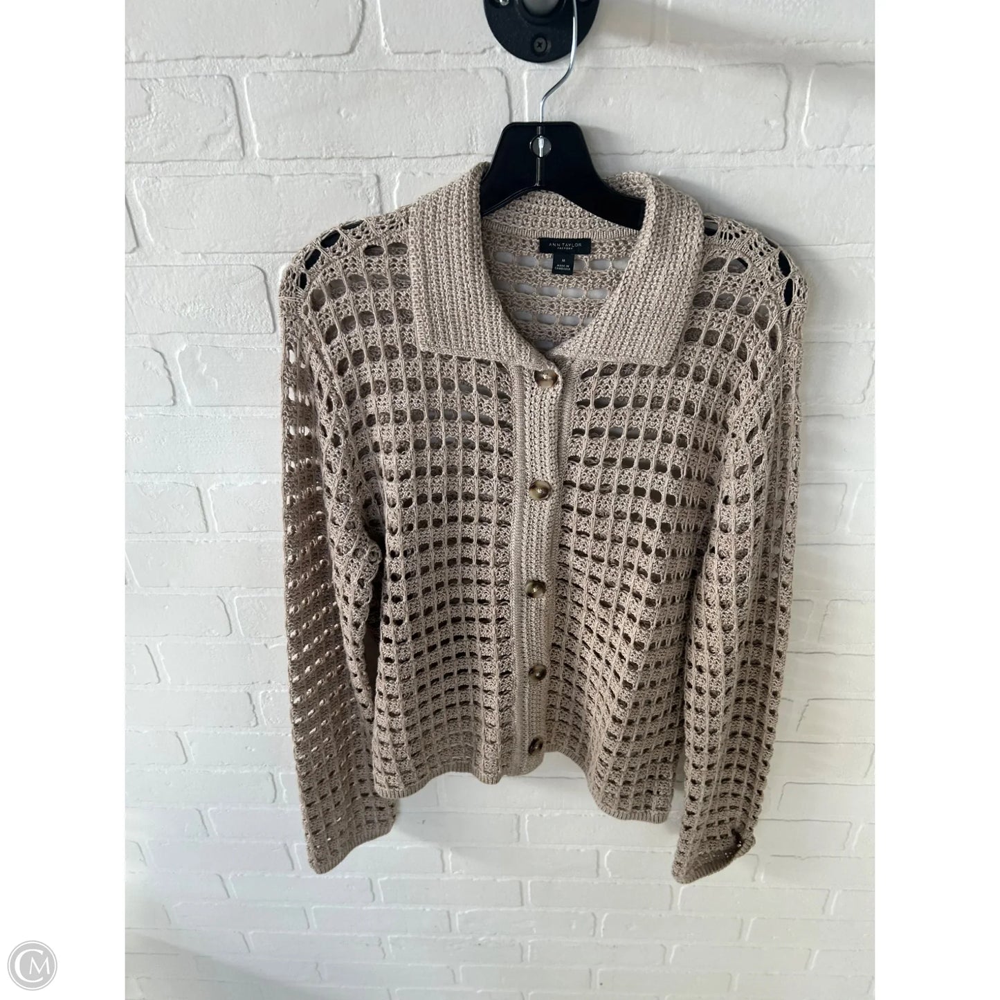 Sweater Cardigan By Ann Taylor In Tan, Size: M