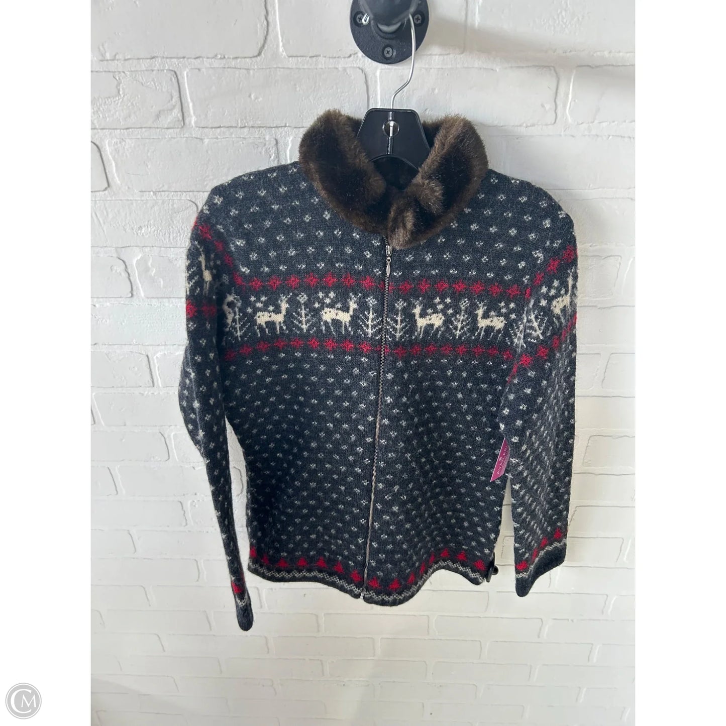 Sweater Cardigan By Lauren By Ralph Lauren In Grey & Red, Size: M