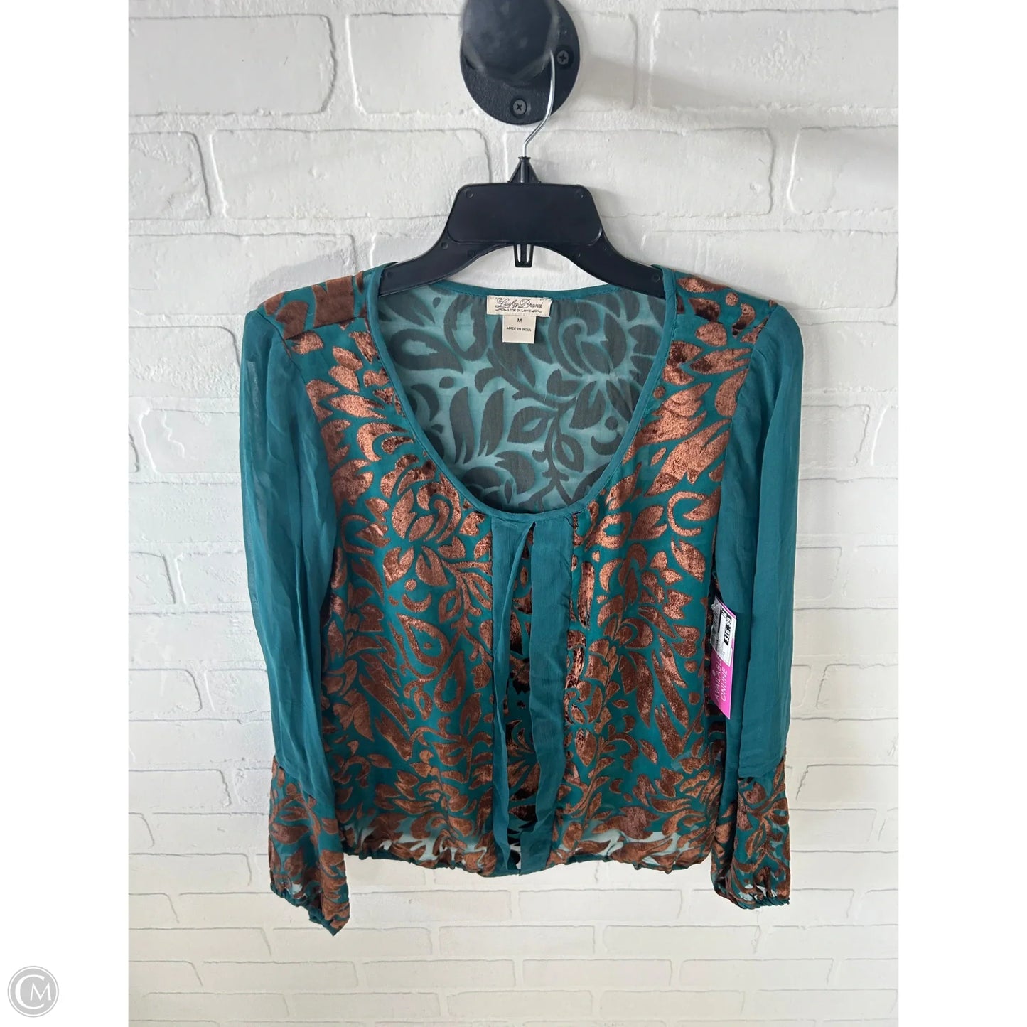 Blouse Long Sleeve By Lucky Brand In Green, Size: M