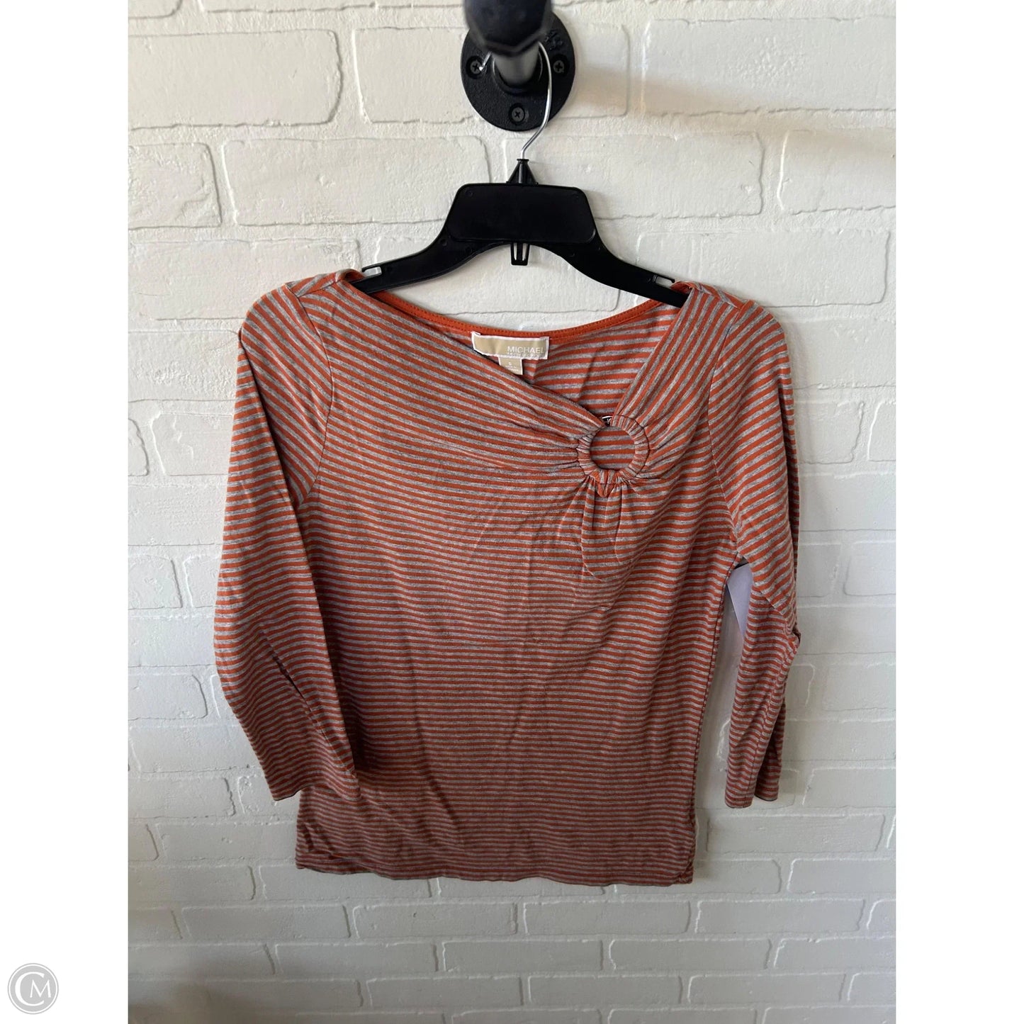 Top 3/4 Sleeve By Michael By Michael Kors In Grey & Orange, Size: S