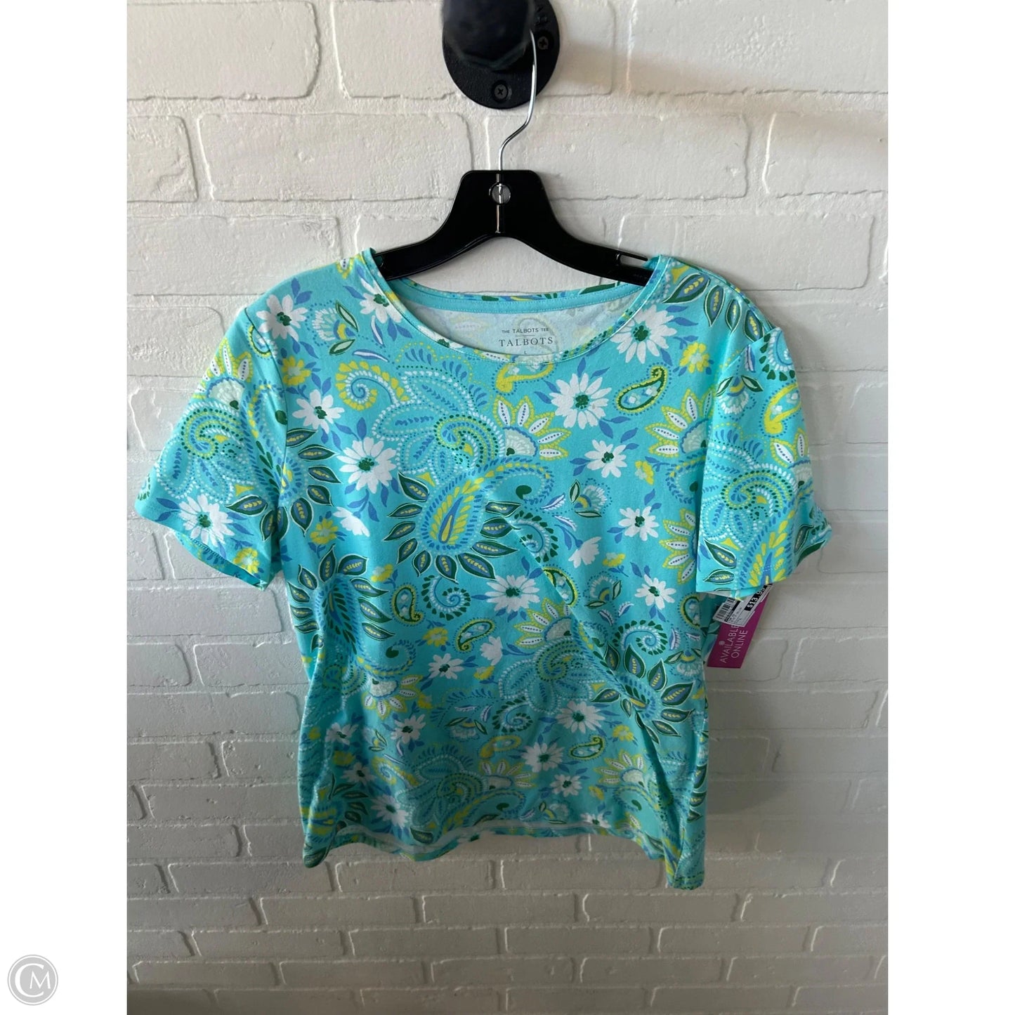 Top Short Sleeve By Talbots In Blue & Yellow, Size: L