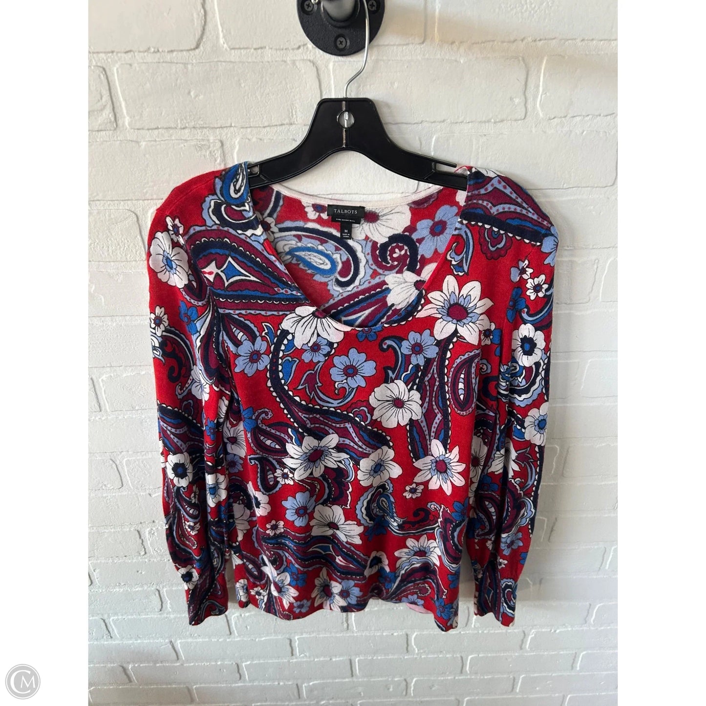 Sweater By Talbots In Red & White, Size: M