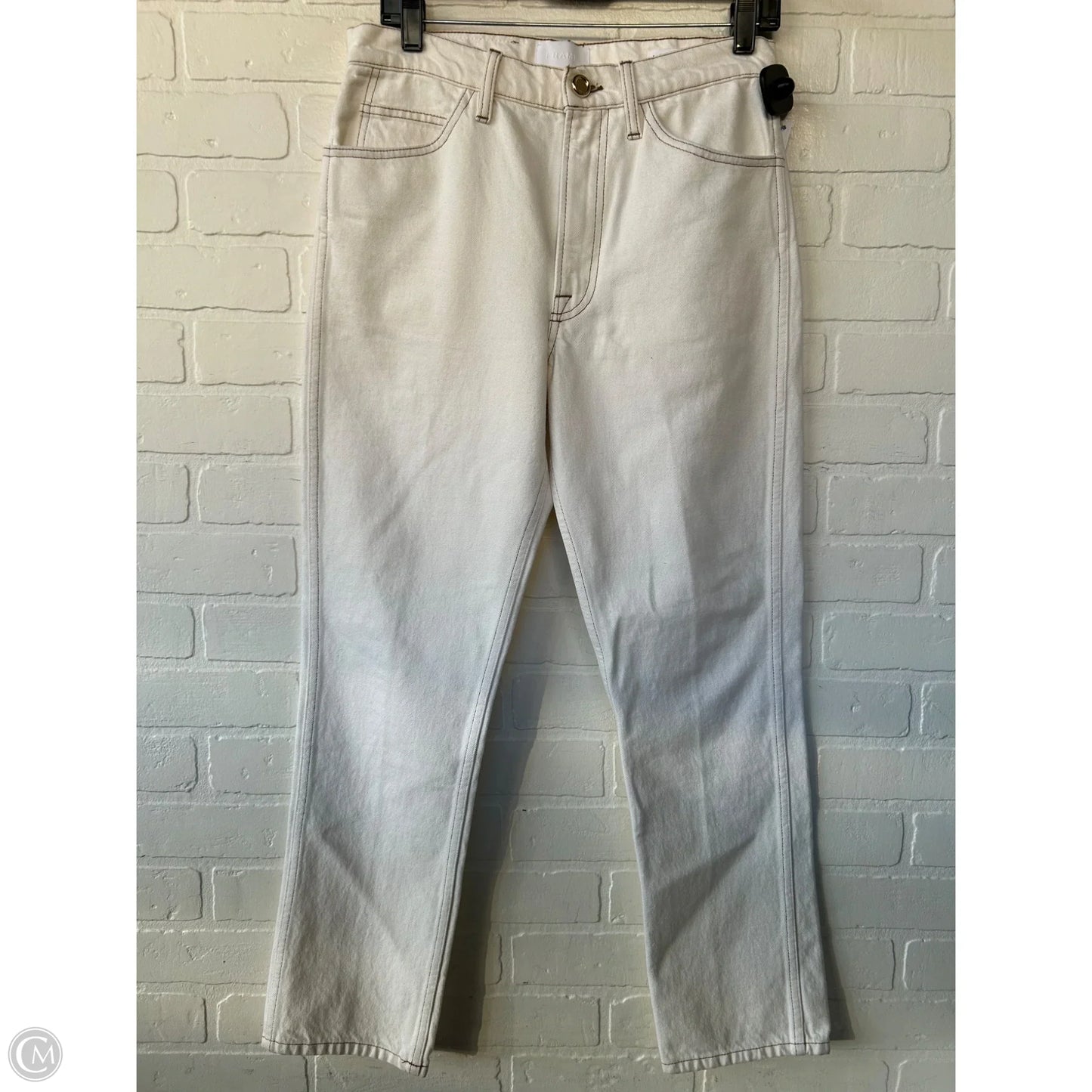 Jeans Straight By Frame In Cream Denim, Size: 4