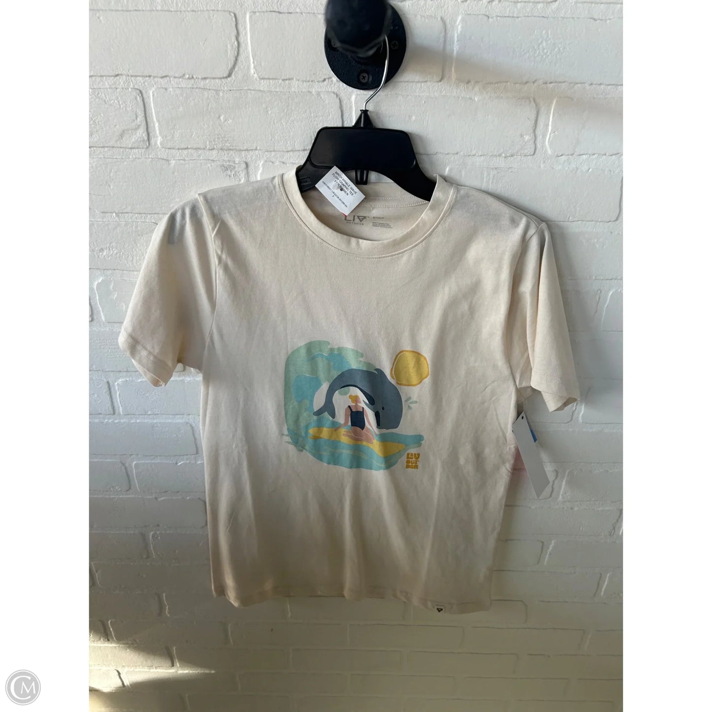 Top Short Sleeve By Life Is Good In Cream & Green, Size: S