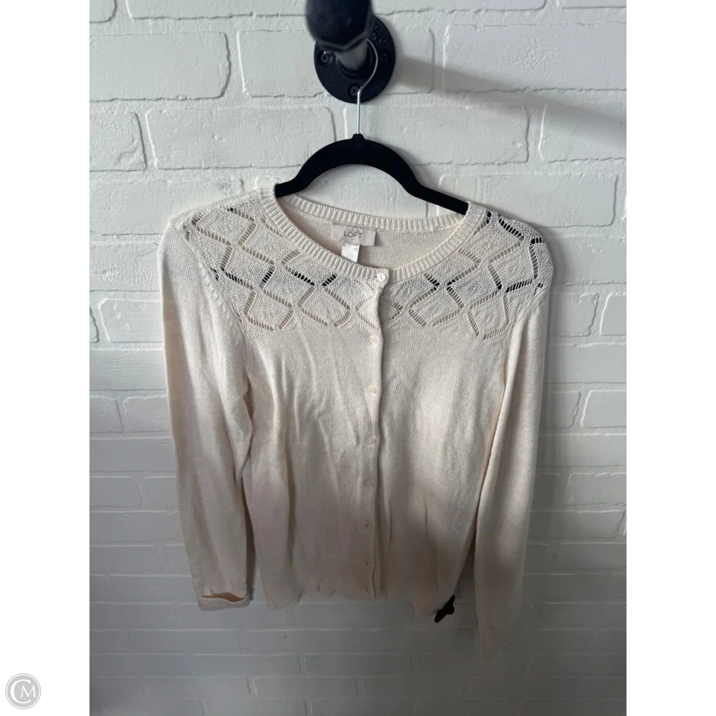 Sweater Cardigan By Loft In Cream, Size: M