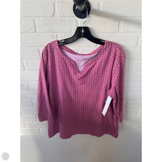 Top 3/4 Sleeve By Croft And Barrow In Pink & White, Size: Xl