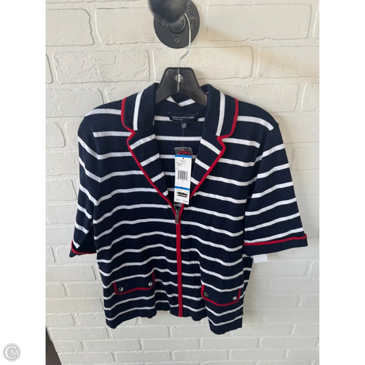 Sweater Cardigan By Jones New York In Blue & Red & White, Size: Xl