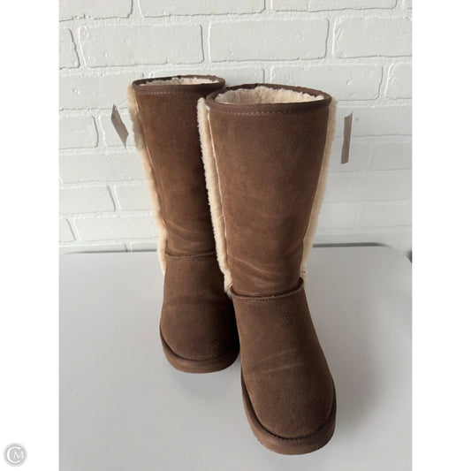 Boots Mid-calf Flats By Bearpaw In Brown & Cream, Size: 10