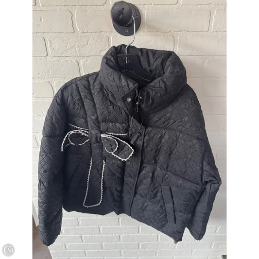 Coat Puffer & Quilted By Shein In Black & Silver, Size: M