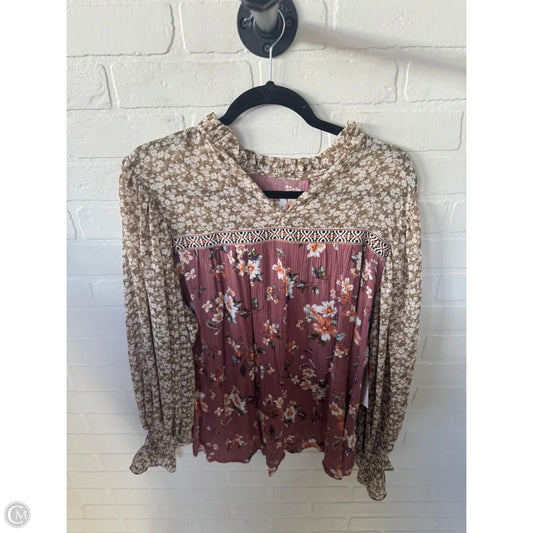 Tunic Long Sleeve By Jodifl In Brown & Red, Size: L