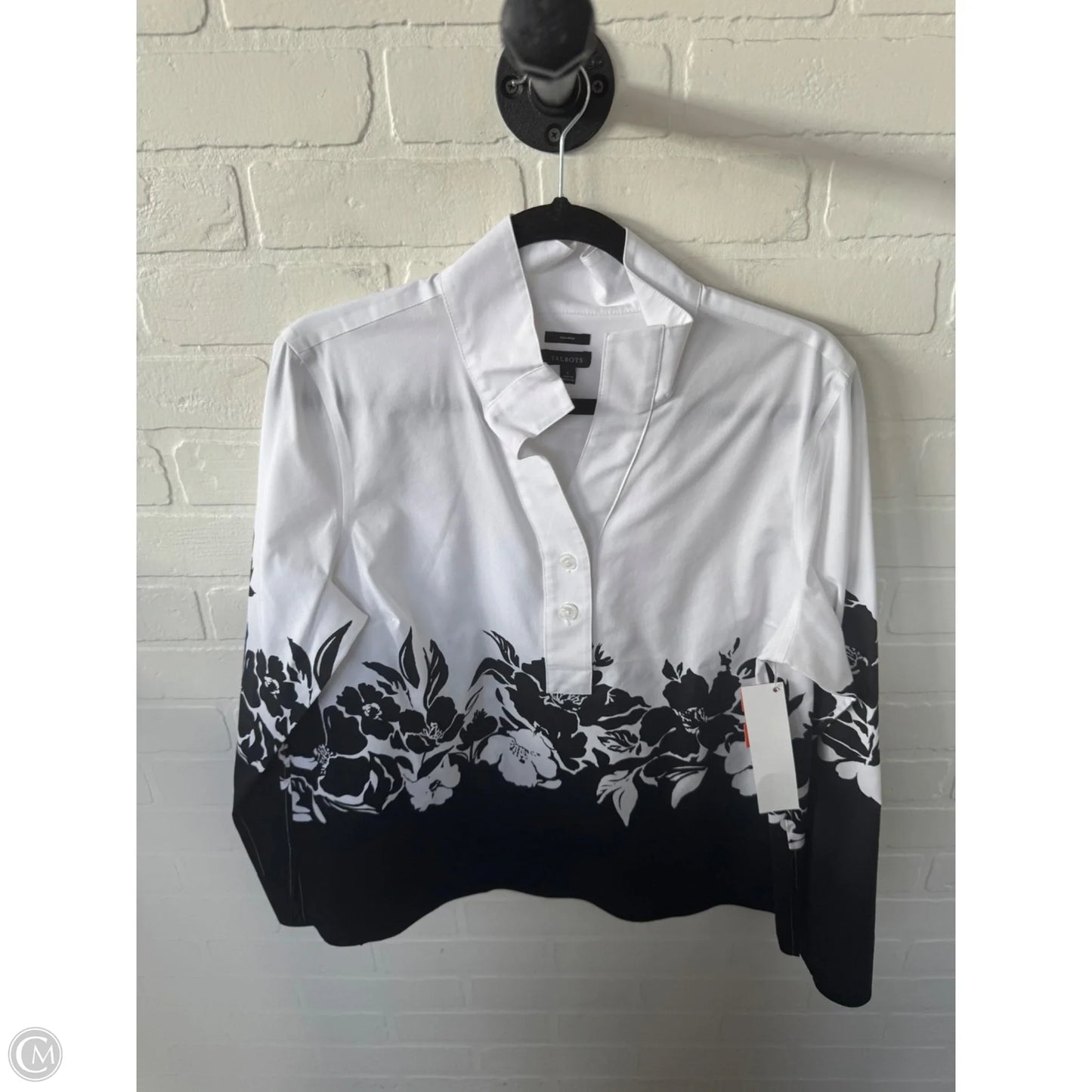 Blouse Long Sleeve By Talbots In Black & White, Size: L