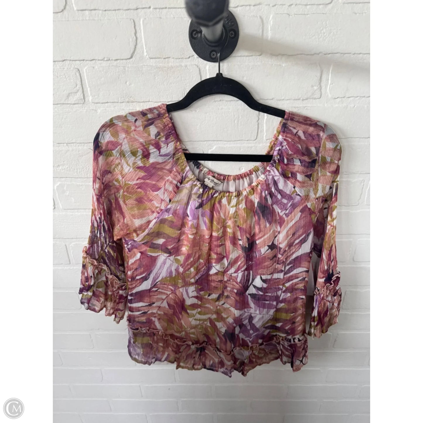 Top 3/4 Sleeve By Lucky Brand In Pink & Purple, Size: L
