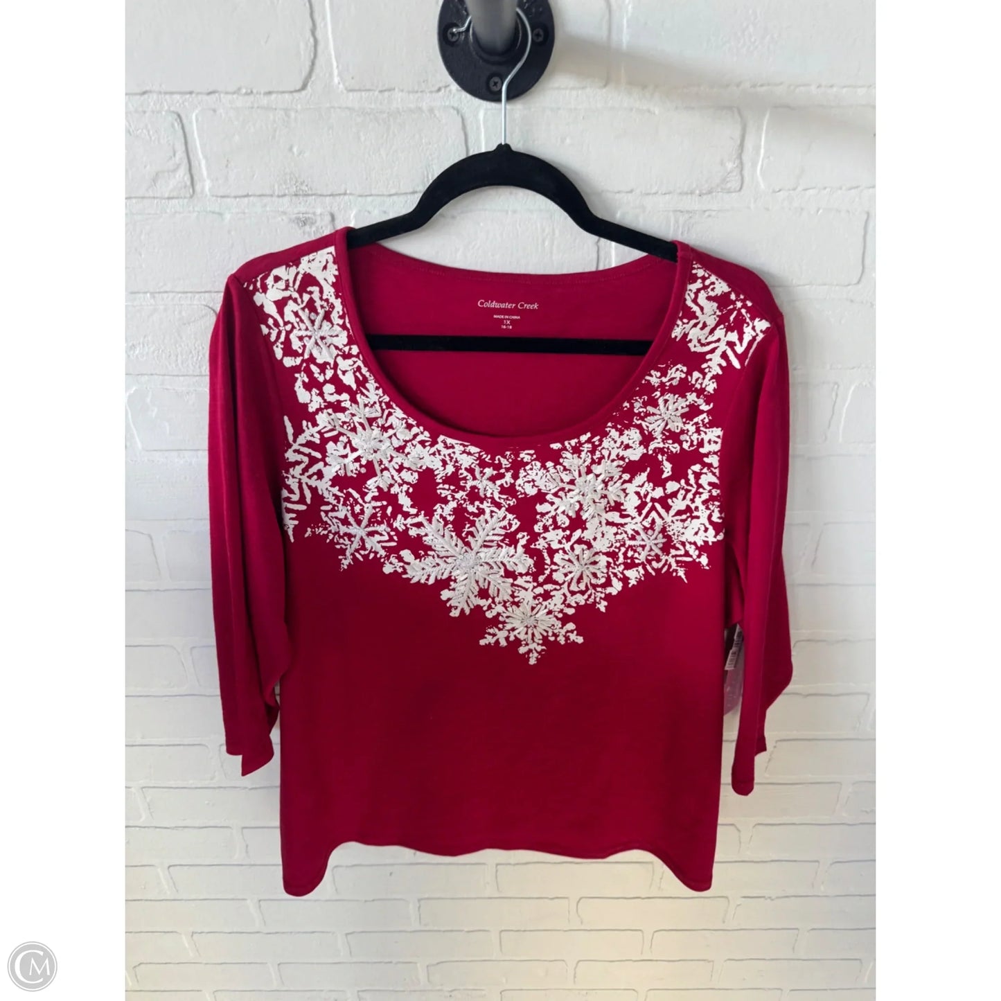 Top 3/4 Sleeve By Coldwater Creek In Red & White, Size: 1x