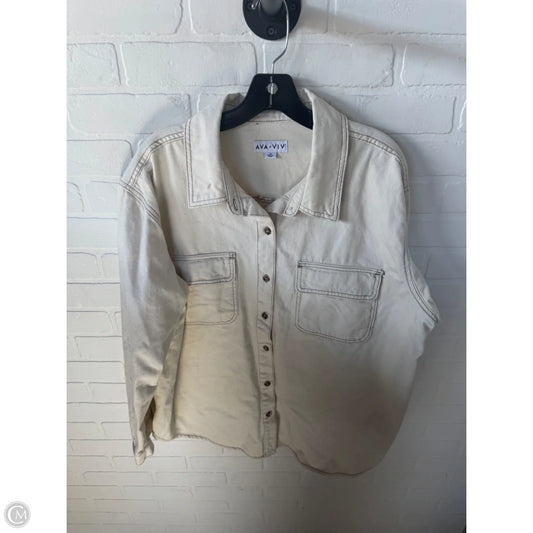 Jacket Shirt By Ava & Viv In Cream & Tan, Size: 1x