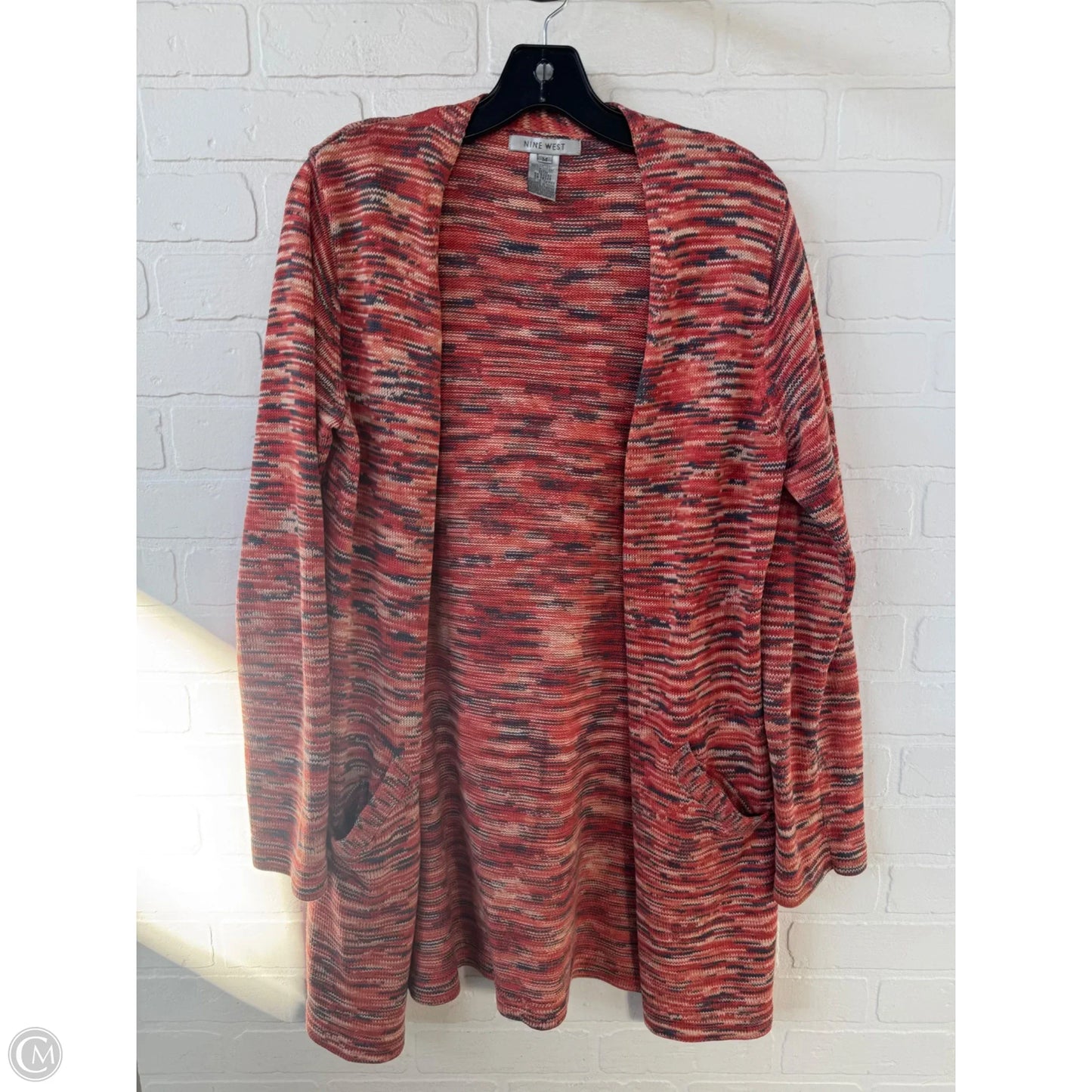 Sweater Cardigan By Nine West In Orange & Tan, Size: M