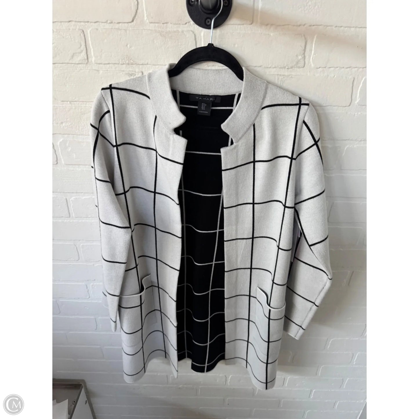 Sweater Cardigan By Tahari In Black & White, Size: S