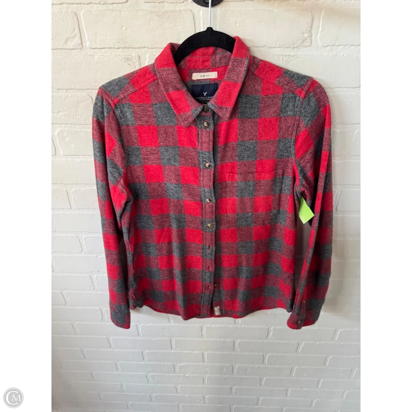 Top Long Sleeve By American Eagle In Grey & Red, Size: M